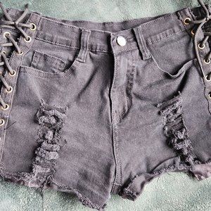 Women's High Rise Ripped Hole Bandage Denim Shorts Lace Up Short Jeans Size S